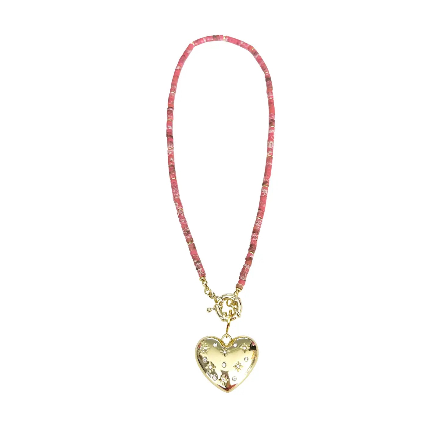Aydin Pink Beaded Necklace with Heart Charm