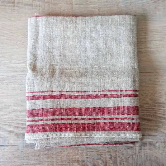 Rustic Red Stripe Linen Tea Towel