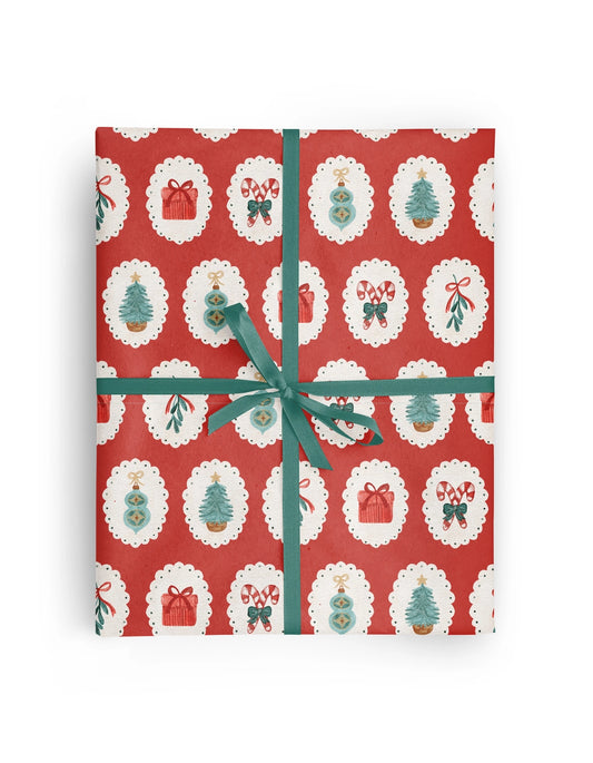 Red Cameo Christmas Wrapping Paper