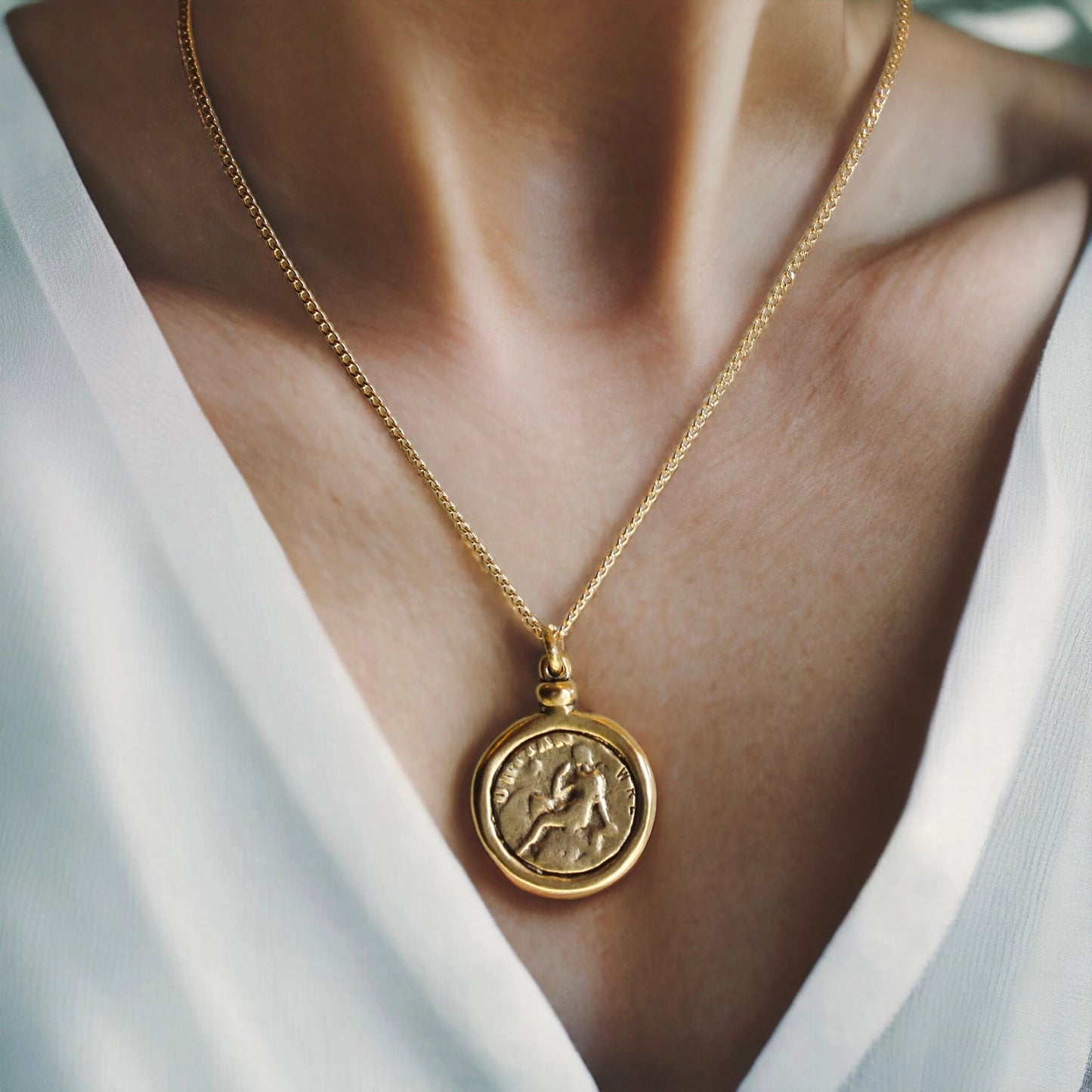 Antiqued Gold Coin Pendant Necklace