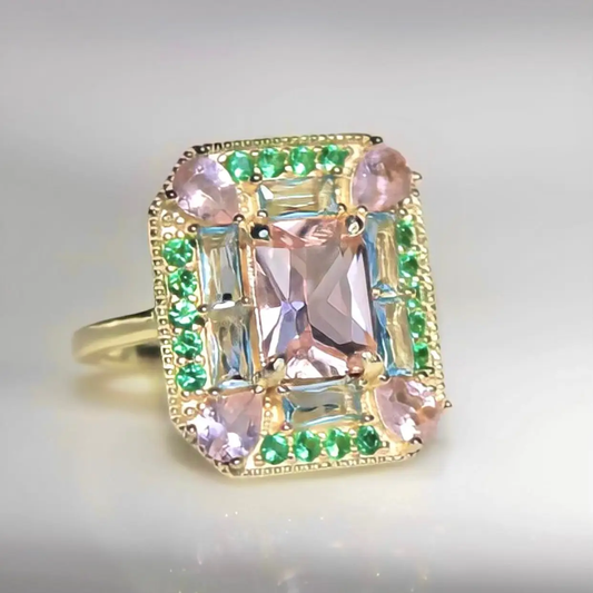 Emerald Morganite Mosaic Cocktail Ring