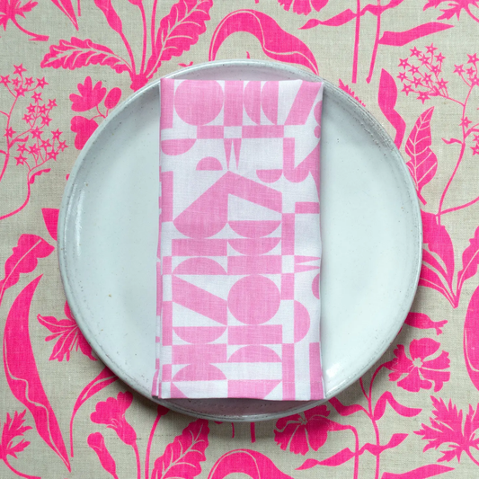 Soft Pink Geometrics Linen Napkin