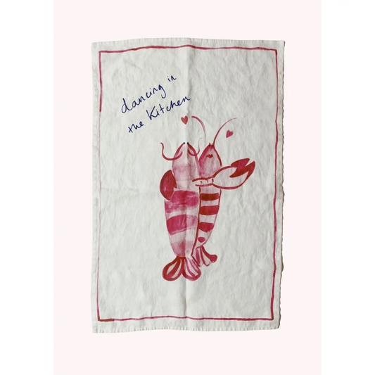 Dancing in the kitchen Lobster Linen Tea Towel