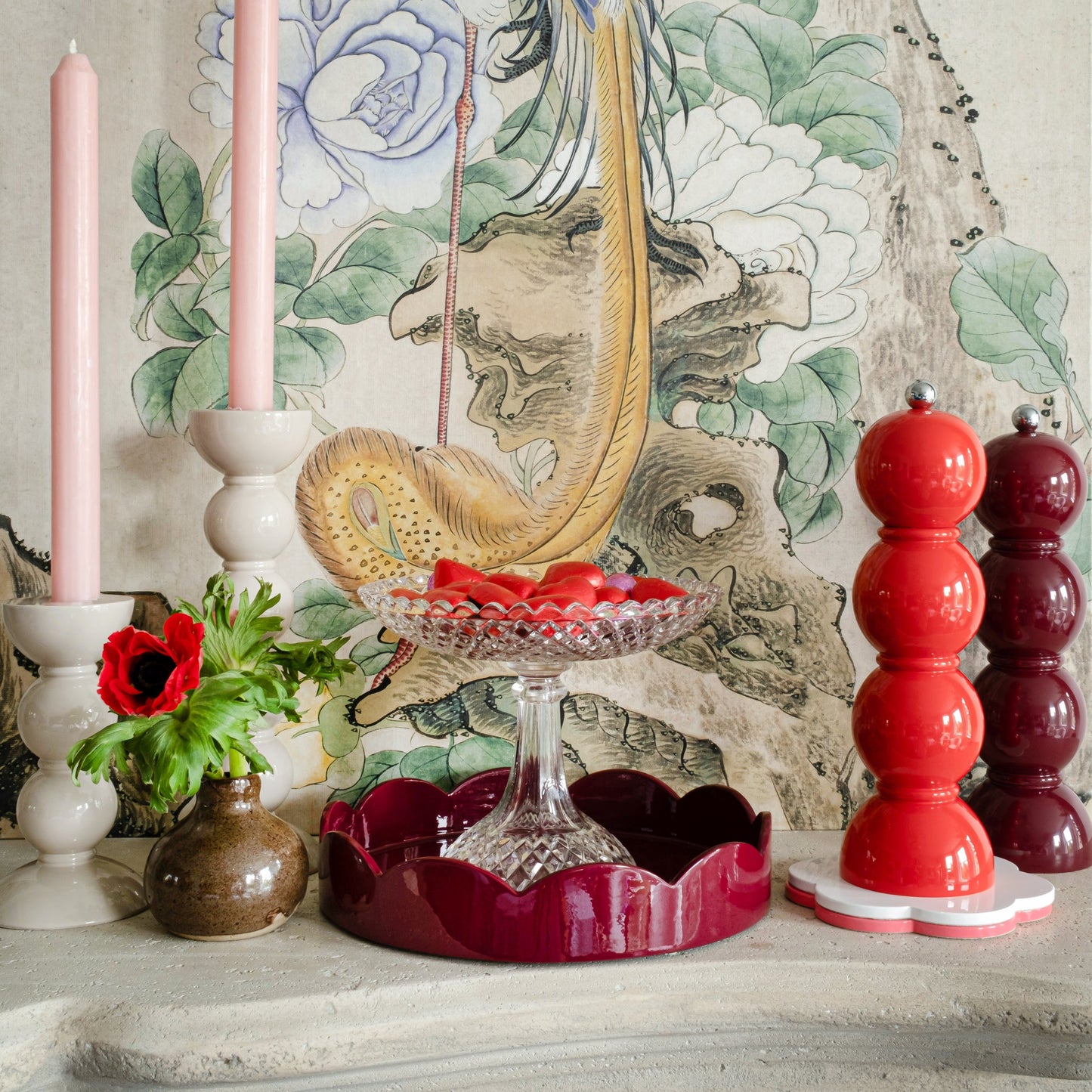 Cherry Red Small Round Scallop Tray