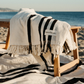 Vintage Black Stripe Beach Blanket
