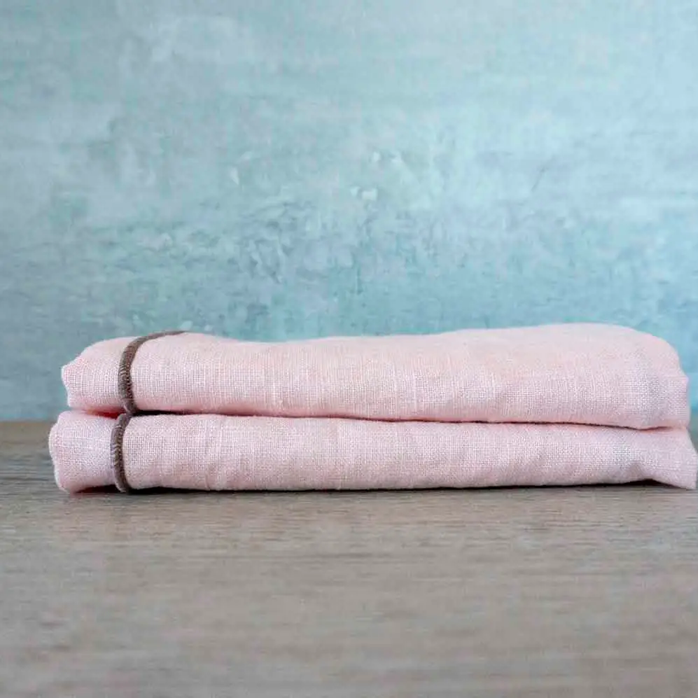 Light Pink Linen Napkins with Taupe Trim