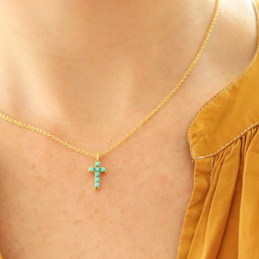 Dainty Turquoise Cross Necklace