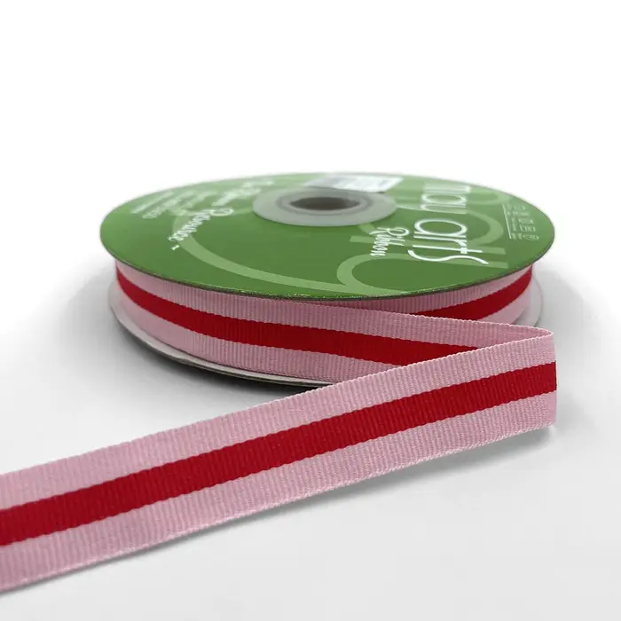 Pink + Red Striped Grosgrain Ribbon