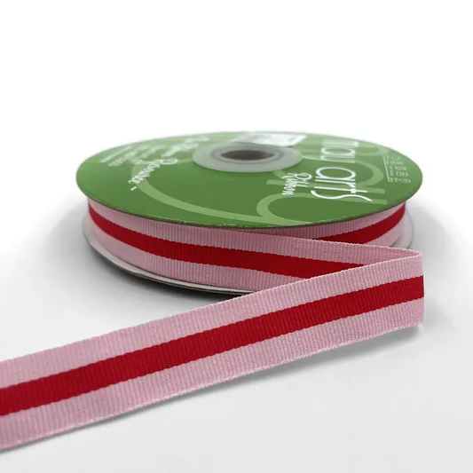 Pink + Red Striped Grosgrain Ribbon