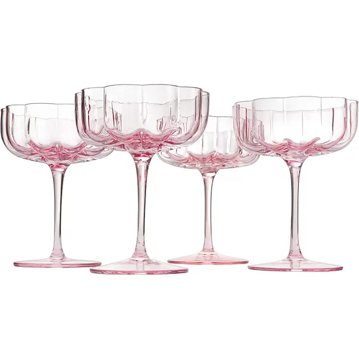 Pink Flower Champagne Coupes | Set of 2