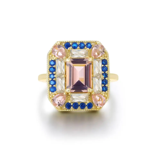 Sapphire Morganite Art Deco Cocktail Ring