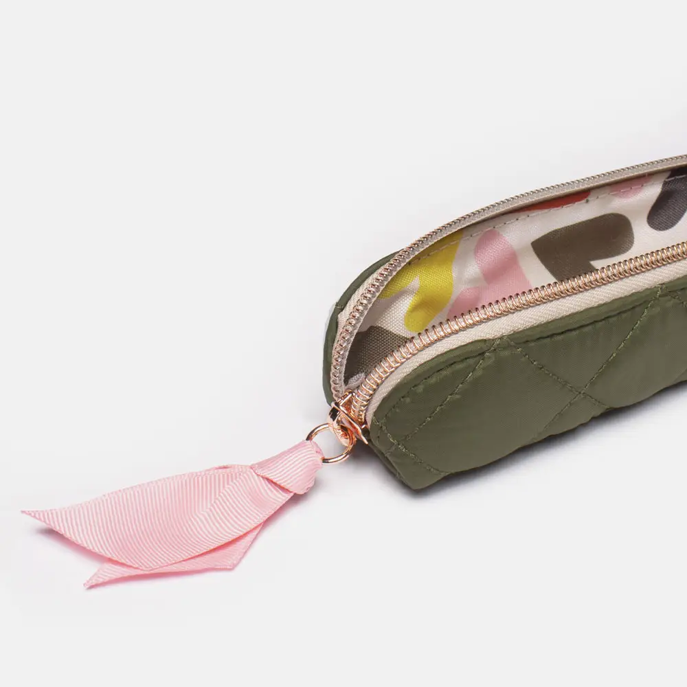 Olive Green Quilted Pencil Case