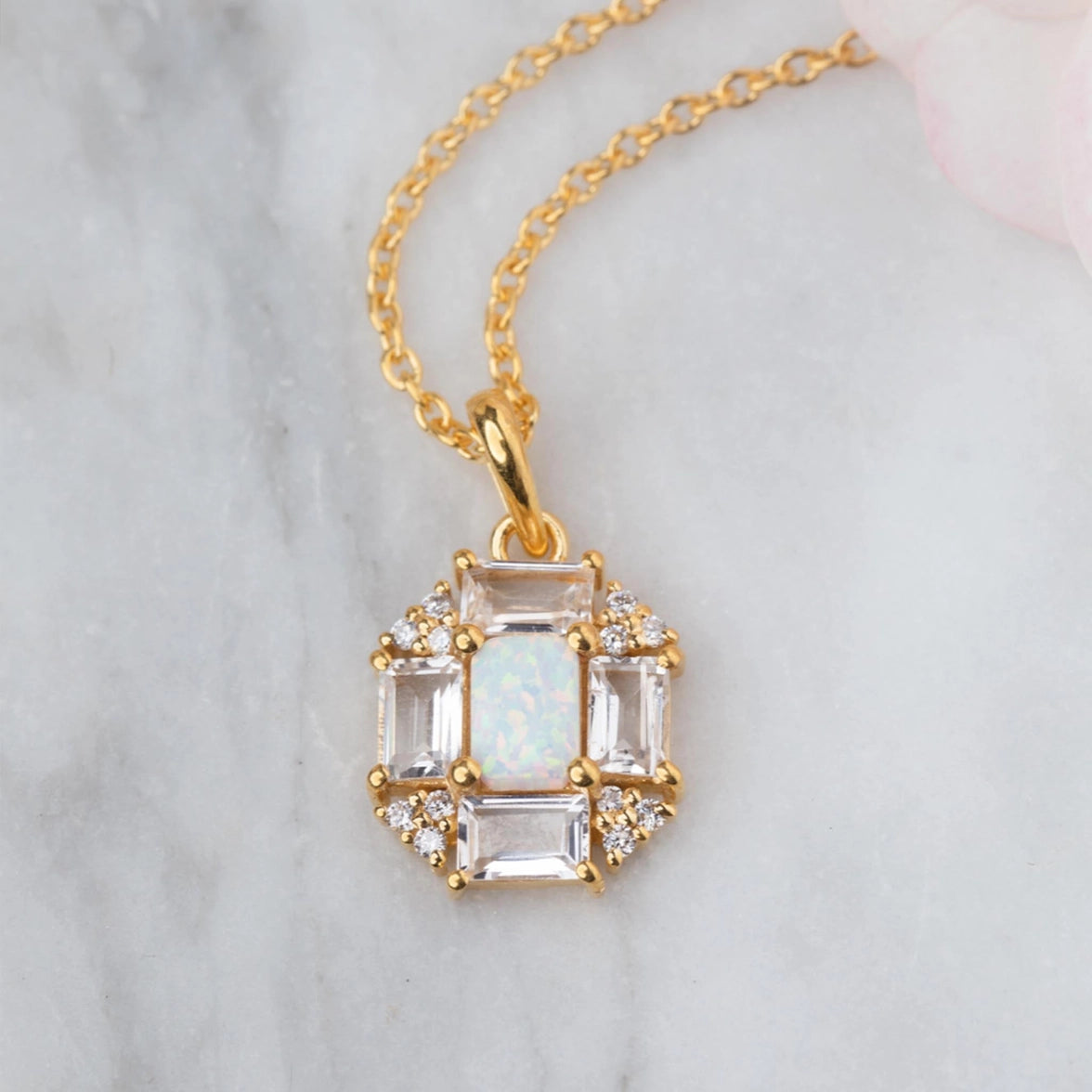 Opal and Topaz Baguette Pendant