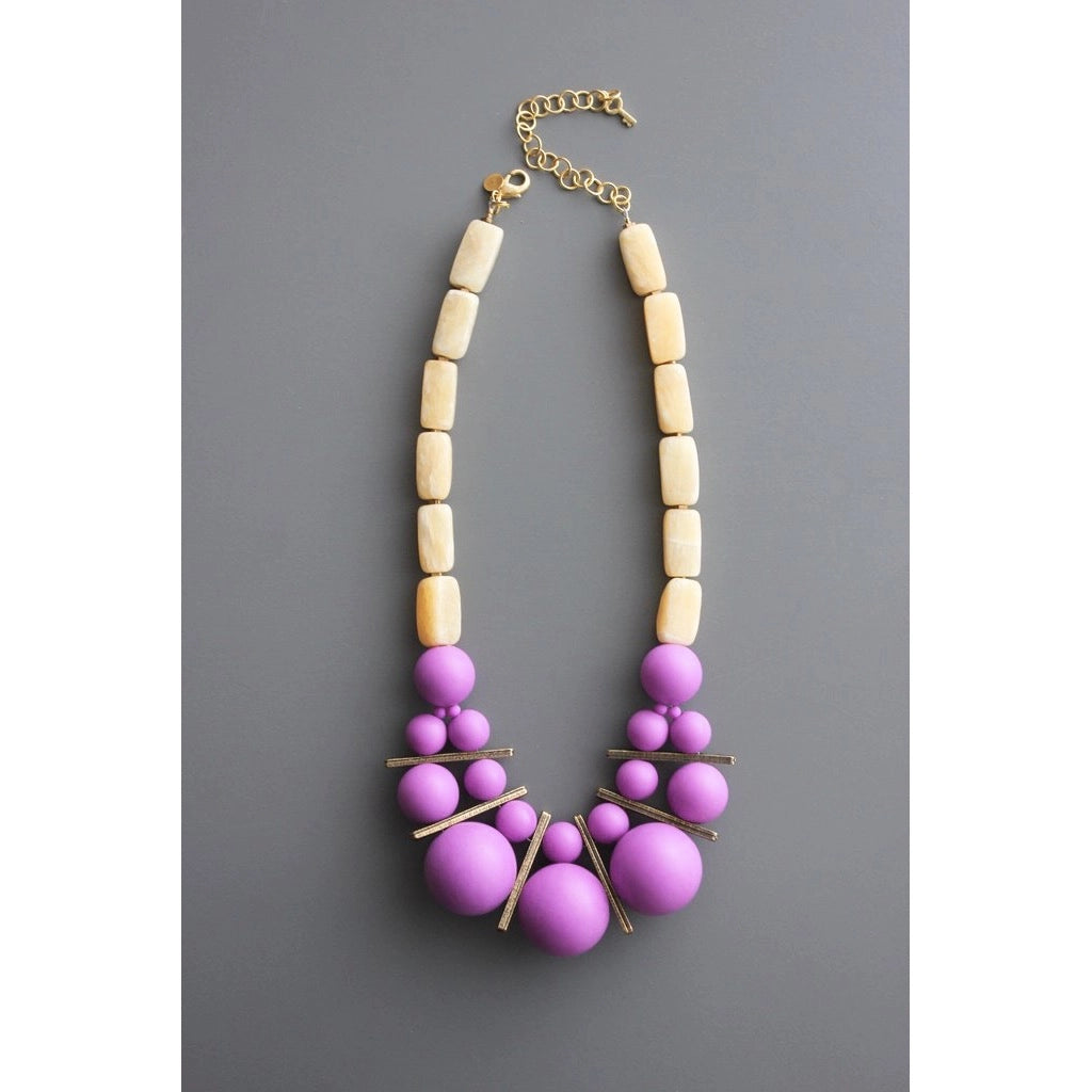 Yellow Stone and Purple Acrylic Necklace