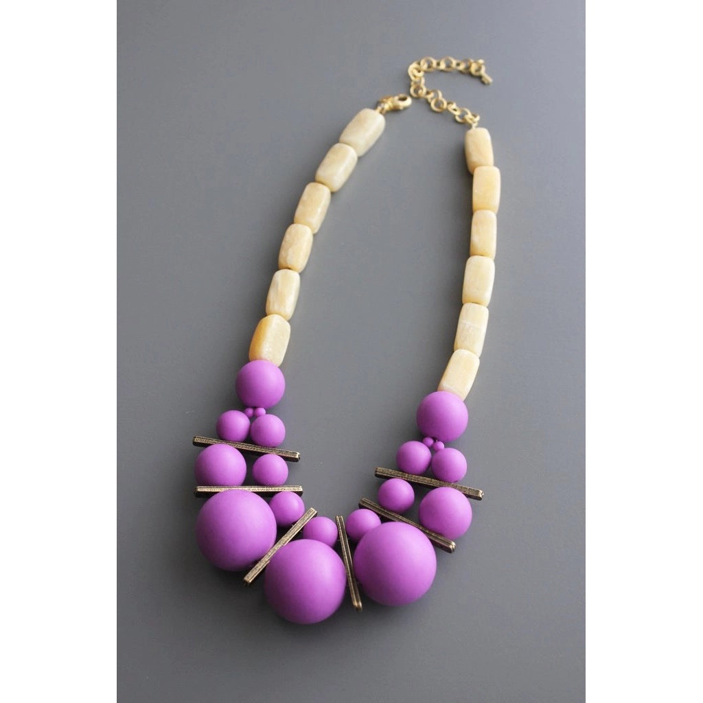 Yellow Stone and Purple Acrylic Necklace