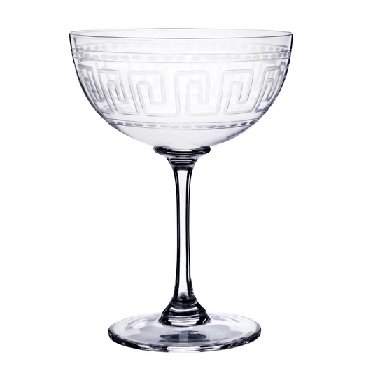 Crystal Champagne Coupes with Greek Key Design | Set of 2