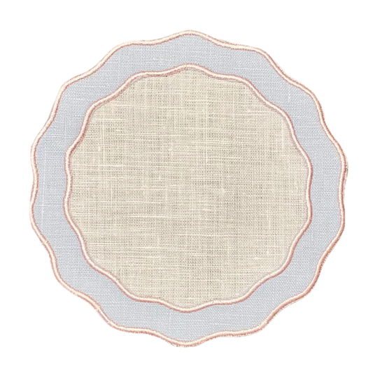 Sky Blue with Rose Round Appliqué Cocktail Napkin