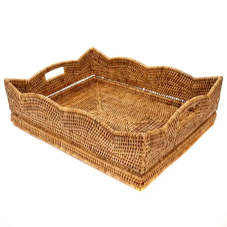 Rattan Scallop Rectangular Basket