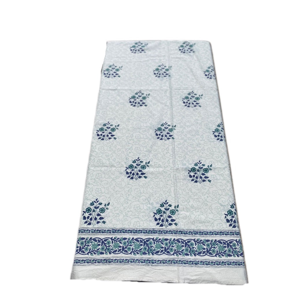 Blue Daisies Block Print Tablecloth