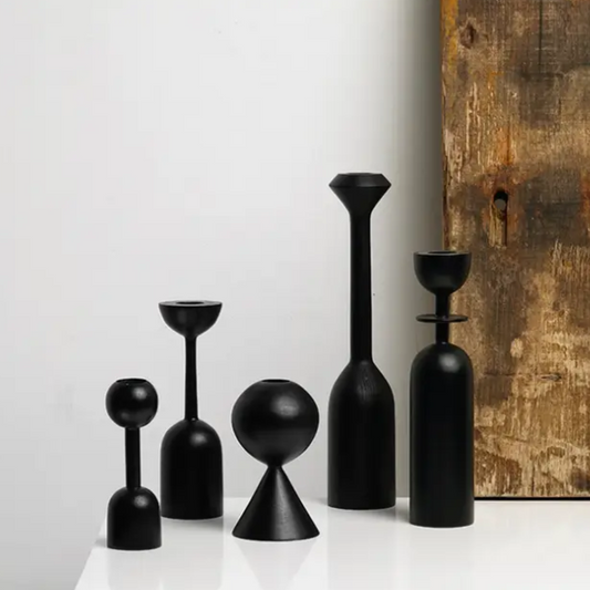 Black Wood Candle Holders