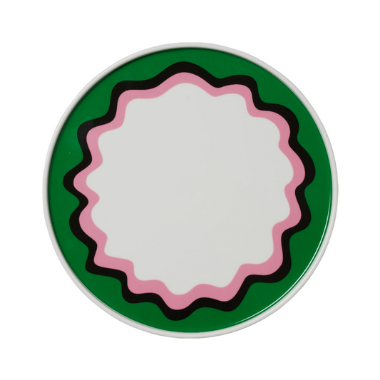 Green + Pink Wave Border Plate