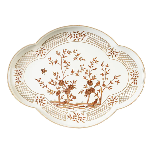 Ivory and Gold Chinoiserie Scalloped Tray